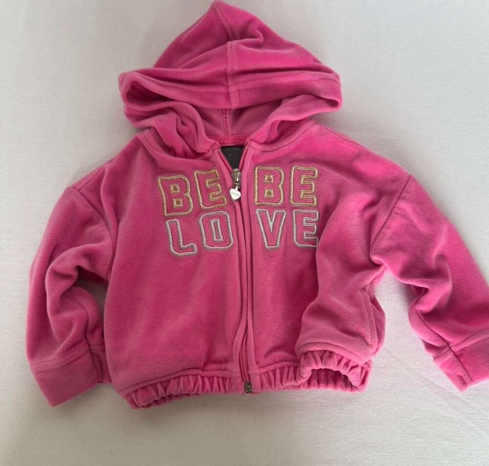 Bebe Sport Baby Girls Pink Hoodie Zip Jacket 12M Love Soft Cute
